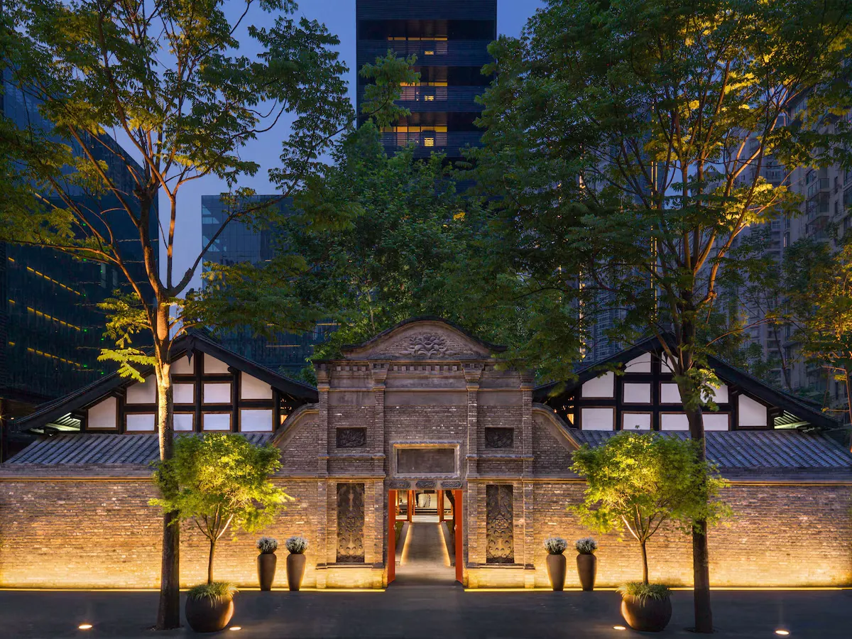 The historic courtyard entrance of Upper House Chengdu