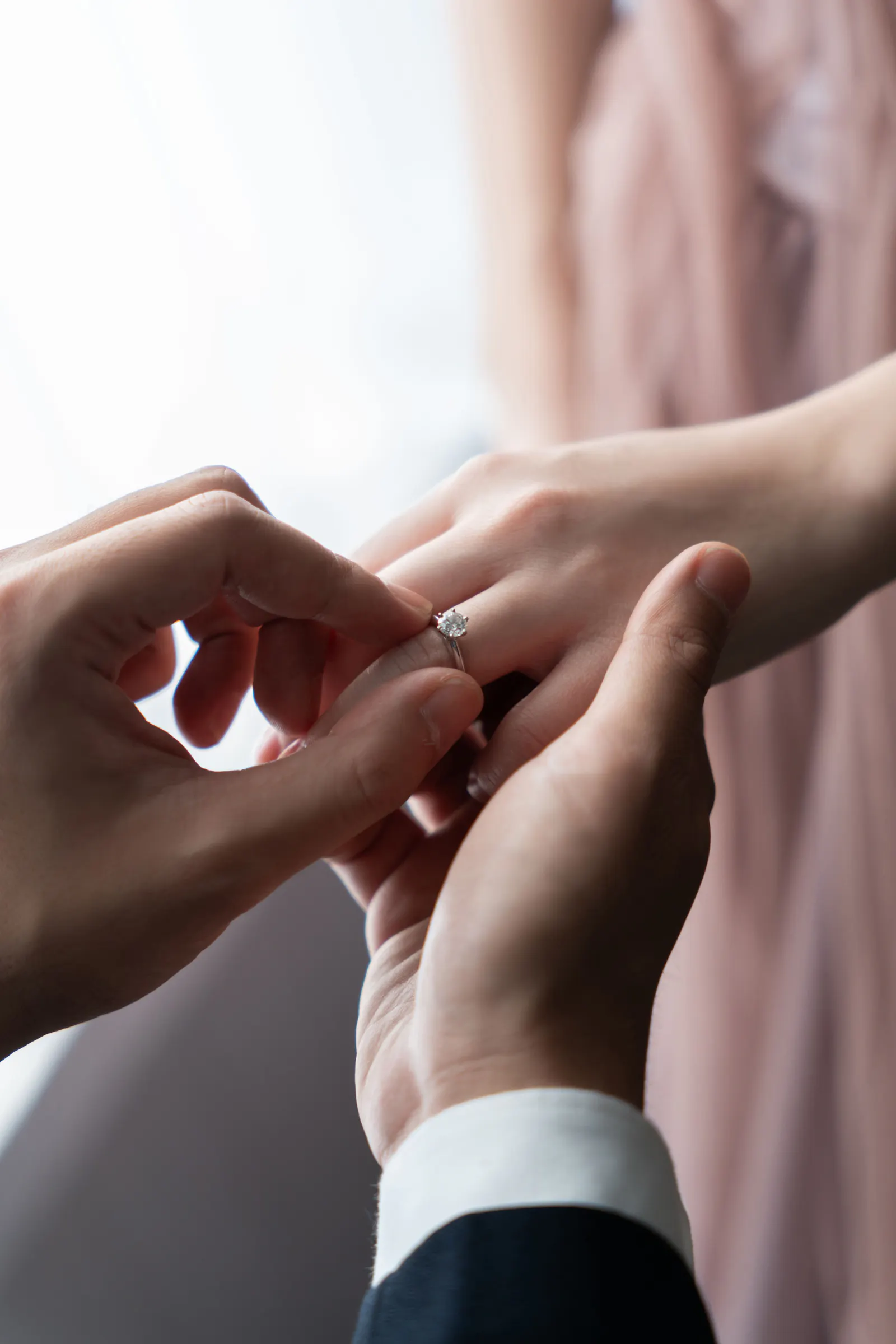 A close-up of an engagement ring